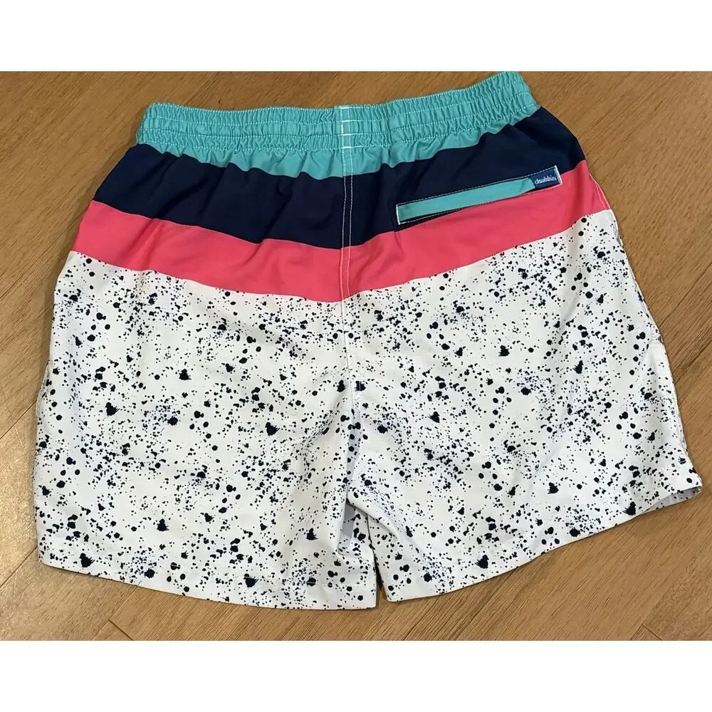 Chubbies Aquatic Libations Colorblock Splatter Swim Trunks Large Beach Ocean EUC